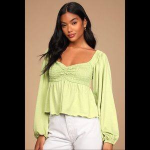 Lulu’s Ready for Spring Light Green Smocked Long Sleeve Top